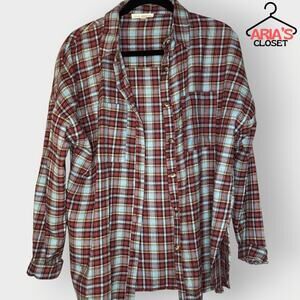 PacSun LA Hearts Plaid Flannel Button-Up